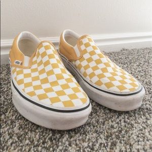 White and yellow checkered vans. Slip on size 8.5